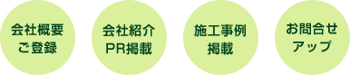 会社概要ご登録・会社紹介PR、施工事例掲載・お問い合わせアップ